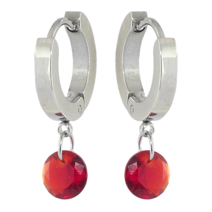 Серьги Xuping TTM Stainless Steel цвет Родий подвески на колечках Красные кристаллы ø 6мм фото №1