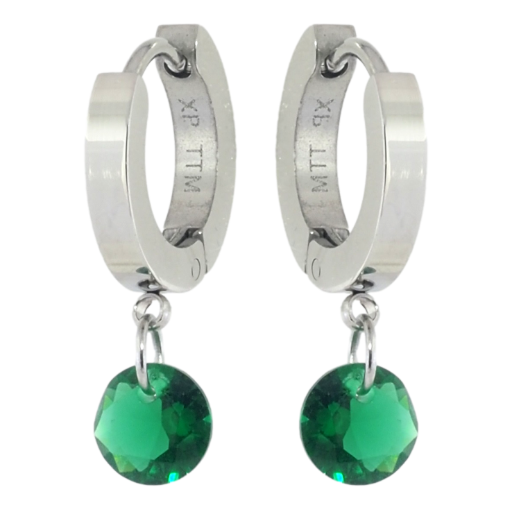Сережки Xuping TTM Stainless Steel колір Родій підвіски на колечках Зелені кристали ø 6мм фото №8