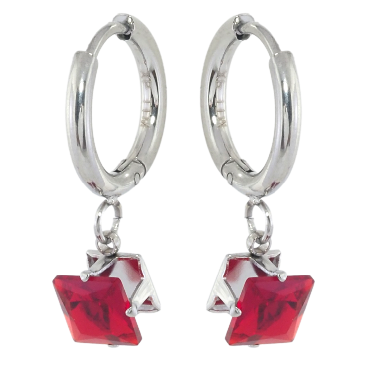 Сережки Xuping TTM Stainless Steel колір Родій підвіски на колечках Червоні кристали 6х6мм фото №14