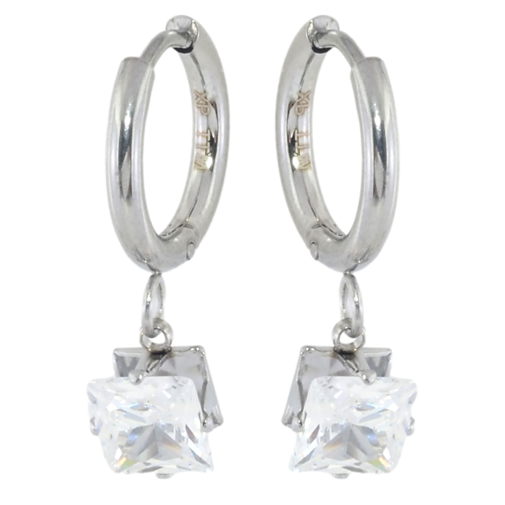 Серьги Xuping TTM Stainless Steel цвет Родий подвески на колечках Кристаллы 6х6мм фото №18