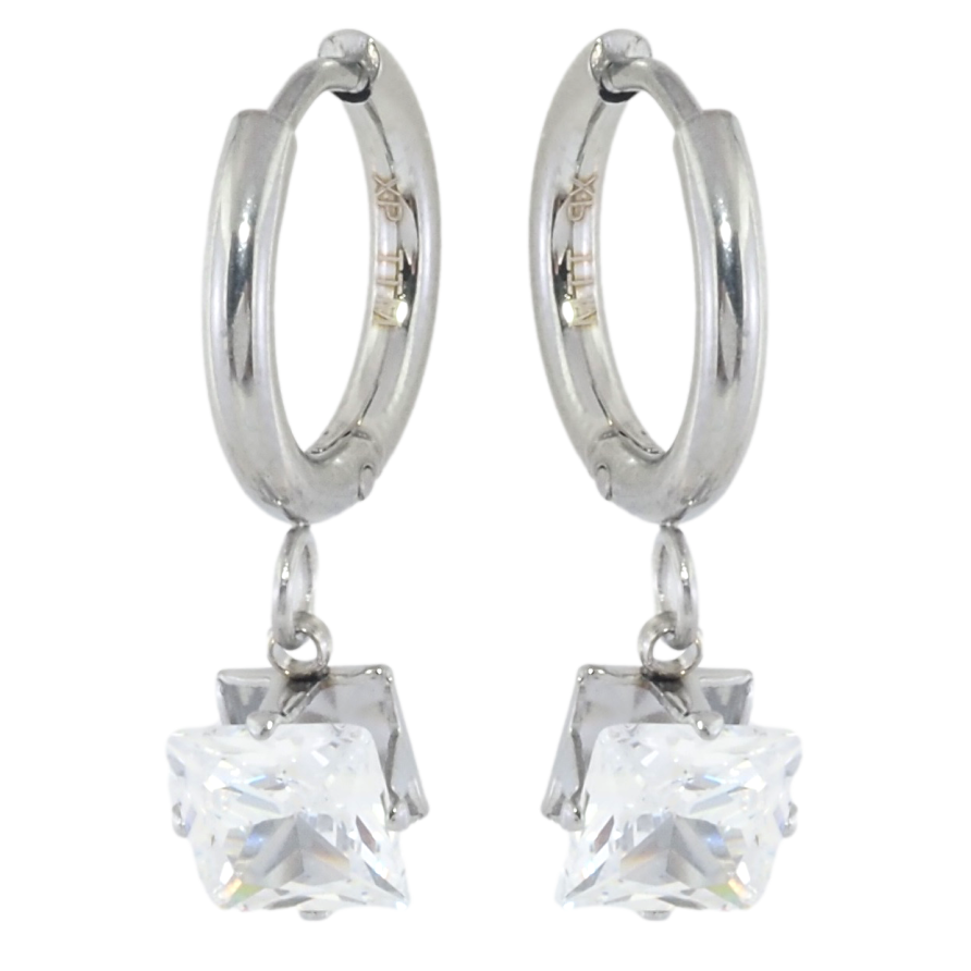 Серьги Xuping TTM Stainless Steel цвет Родий подвески на колечках Кристаллы 6х6мм фото №1