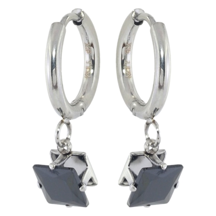 Сережки Xuping TTM Stainless Steel колір Родій підвіски на колечках Чорні кристали 6х6мм фото №13