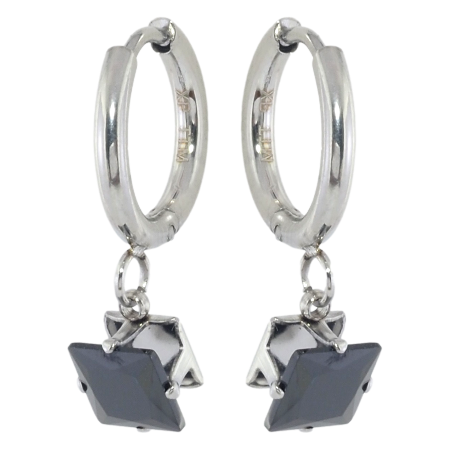 Сережки Xuping TTM Stainless Steel колір Родій підвіски на колечках Чорні кристали 6х6мм фото №1