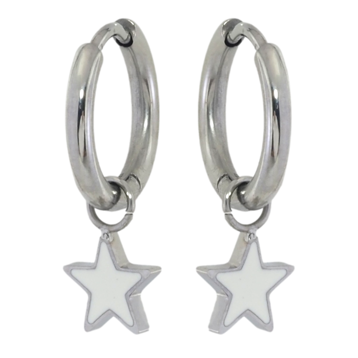 Сережки Xuping TTM Stainless Steel колір Родій підвіски на колечках Зірочки з білою емаллю 2 в 1 фото №9