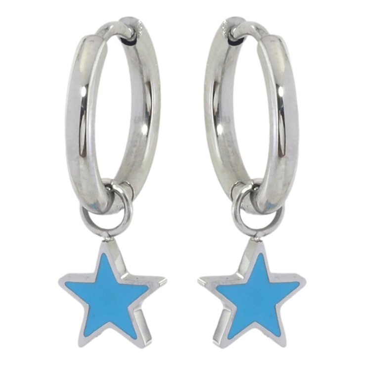Сережки Xuping TTM Stainless Steel колір Родій підвіски на колечках Зірочки з блакитною емаллю 2 в 1 фото №18