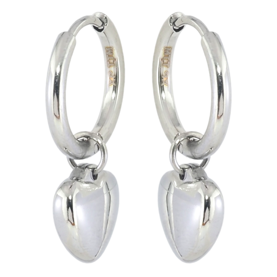Сережки Xuping TTM Stainless Steel колір Родій підвіски на колечках Сердечки 2 в 1 фото №1