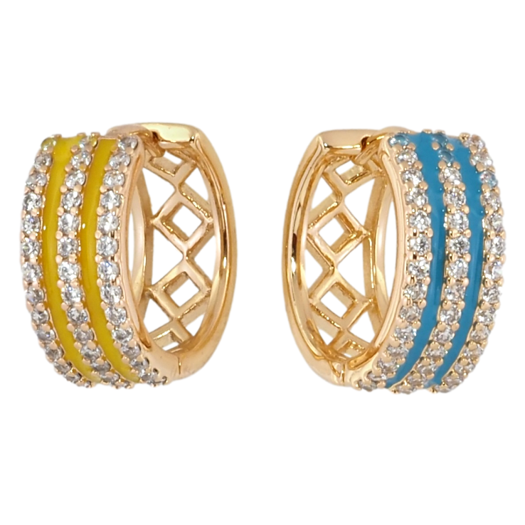 Сережки Xuping колір 18K колечки Доріжки кристалов з жовто-блакитною емаллю фото №21 Сережки Xuping колір 18K колечки Доріжки кристалов з жовто-блакитною емаллю фото №21