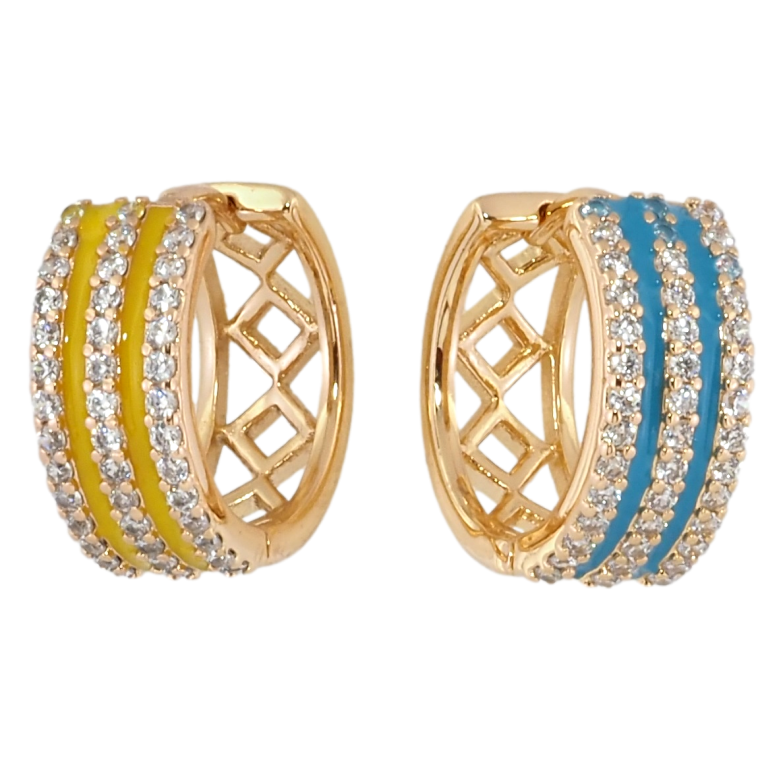 Сережки Xuping колір 18K колечки Доріжки кристалов з жовто-блакитною емаллю фото №1 Сережки Xuping колір 18K колечки Доріжки кристалов з жовто-блакитною емаллю фото №1