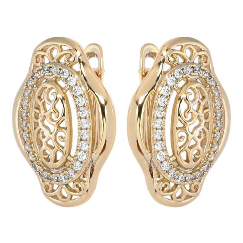 Сережки Xuping Позолота 18K англійський замок Ажурний візерунок із цирконієм фото №1