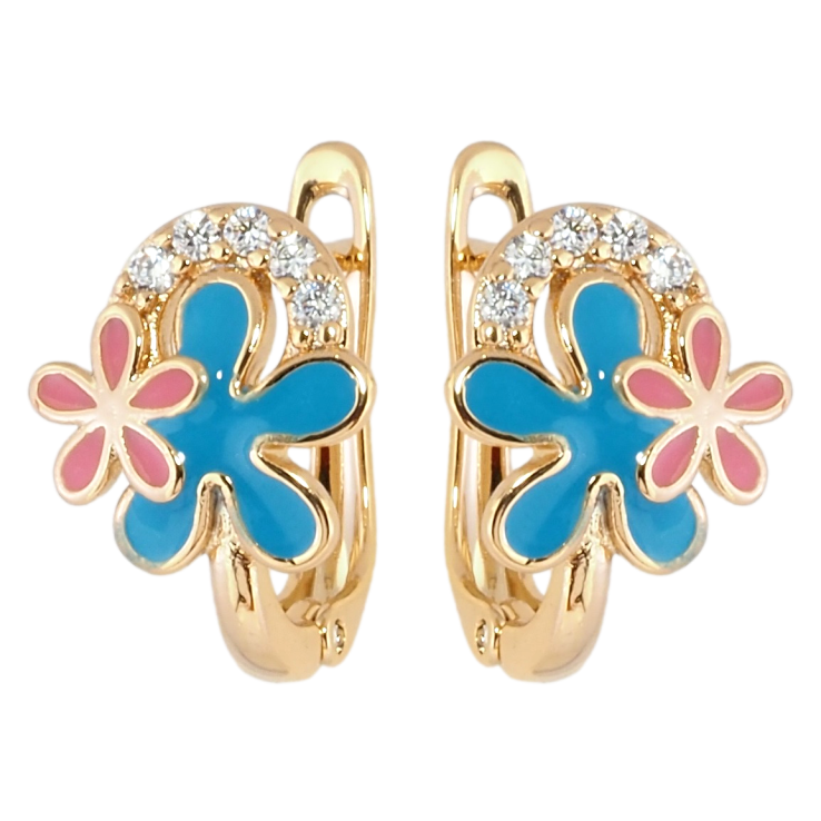 Серьги Xuping Позолота 18K английский замок Цветочки с цветной эмалью и цирконием фото №10