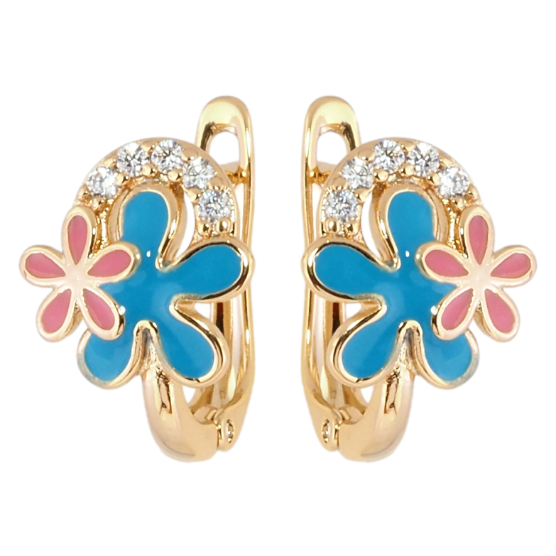 Сережки Xuping Позолота 18K англійський замок Квіточки з кольоровою емаллю та цирконієм фото №2