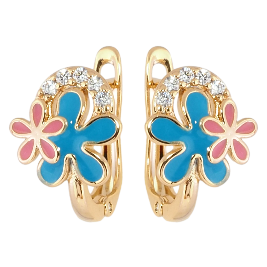 Серьги Xuping Позолота 18K английский замок Цветочки с цветной эмалью и цирконием фото №1