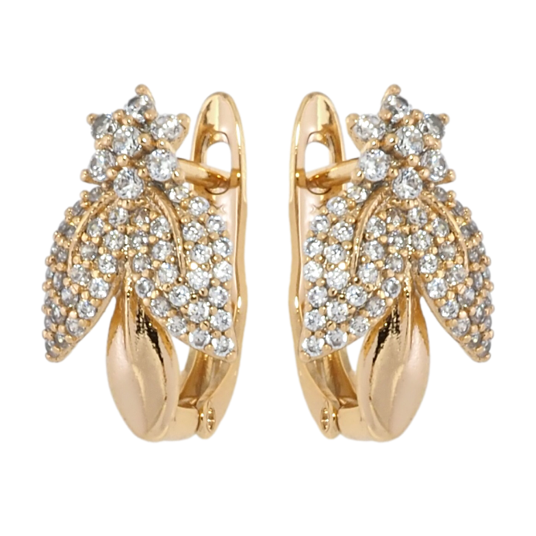 Сережки Xuping Позолота 18K англійський замок Квіти інкрустація цирконієм фото №1