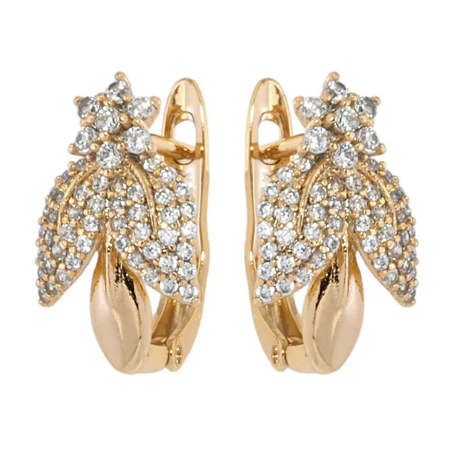 Серьги Xuping Позолота 18K английский замок Цветочки инкрустация цирконием фото №1