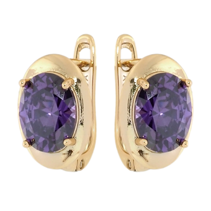 Серьги Xuping Позолота 18K английский замок Сиреневые фианиты фото №9