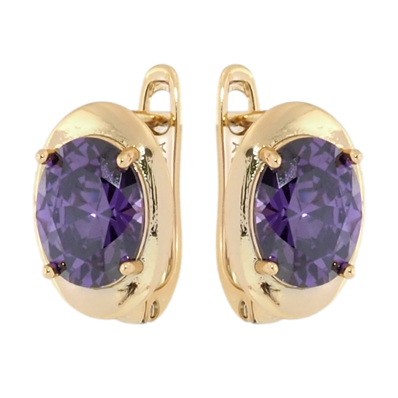 Сережки Xuping Позолота 18K англійський замок Бузкові фіаніти фото №10