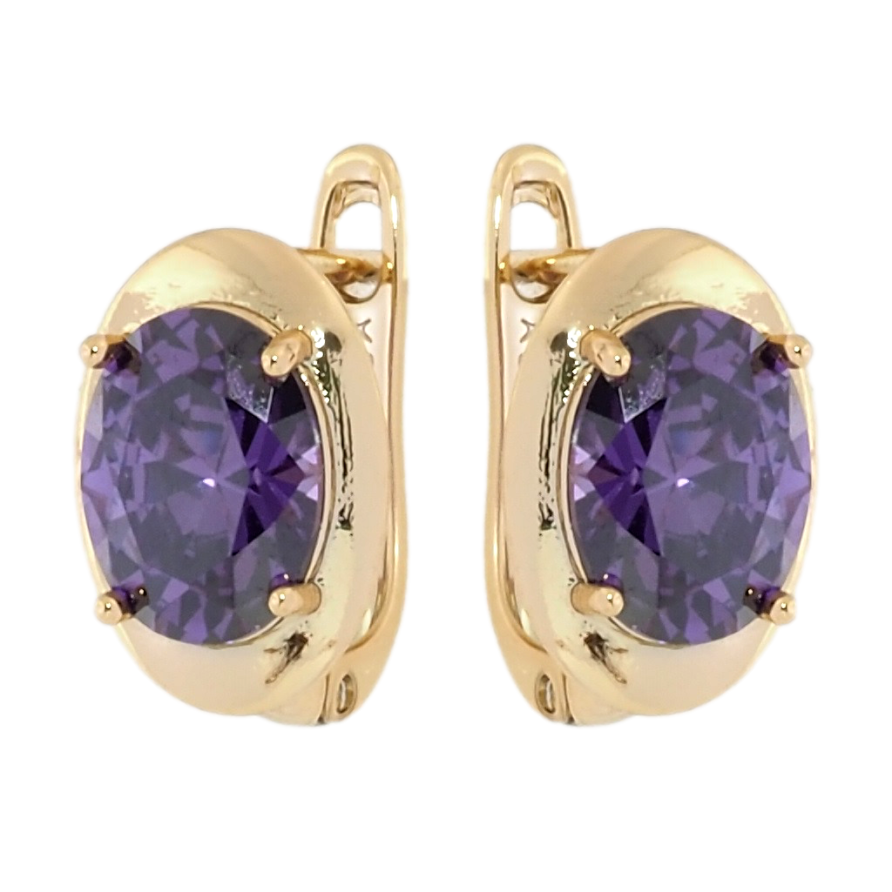 Серьги Xuping Позолота 18K английский замок Сиреневые фианиты фото №1