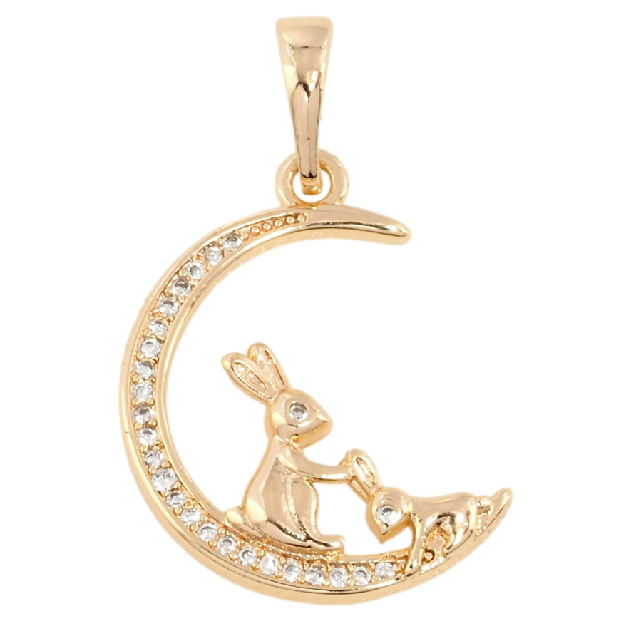 Кулон Xuping M&L Цвет 18К Зайчата на полумесяце для цепочки до 6мм фото №1
