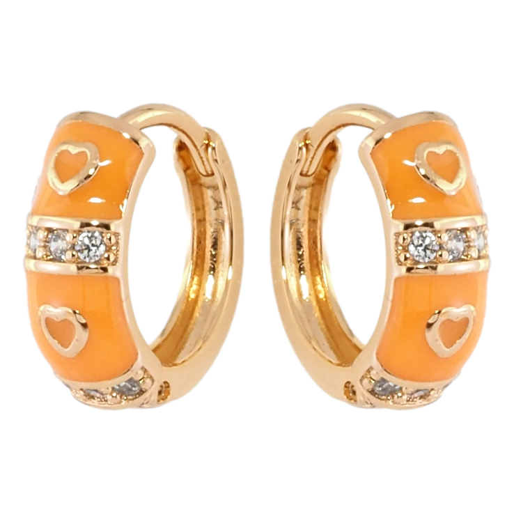 Серьги Xuping Позолота 18K колечки Узор сердечки с оранжевой эмалью и цирконием фото №12