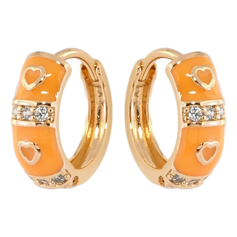 Сережки Xuping Позолота 18K колечка Візерунок сердечка з помаранчевою емаллю та цирконієм фото №1
