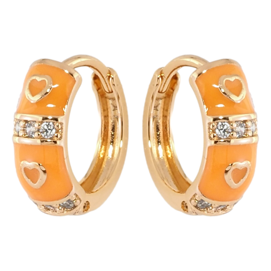Сережки Xuping Позолота 18K колечка Візерунок сердечка з помаранчевою емаллю та цирконієм фото №1