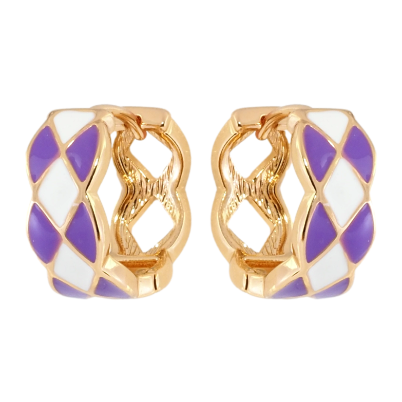 Сережки Xuping Позолота 18K колечка Візерунок з біло-бузковою емаллю фото №1