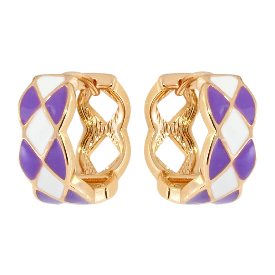 Серьги Xuping Позолота 18K колечки Узор с бело-сиреневой эмалью фото №1