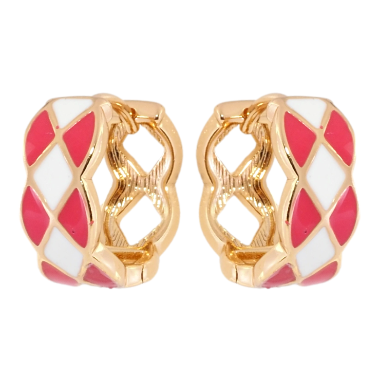 Серьги Xuping Позолота 18K колечки Узор с бело-коралловой эмалью фото №6