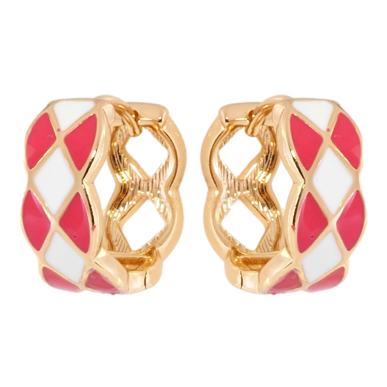 Серьги Xuping Позолота 18K колечки Узор с бело-коралловой эмалью фото №1