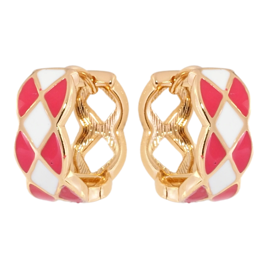 Серьги Xuping Позолота 18K колечки Узор с бело-коралловой эмалью фото №1