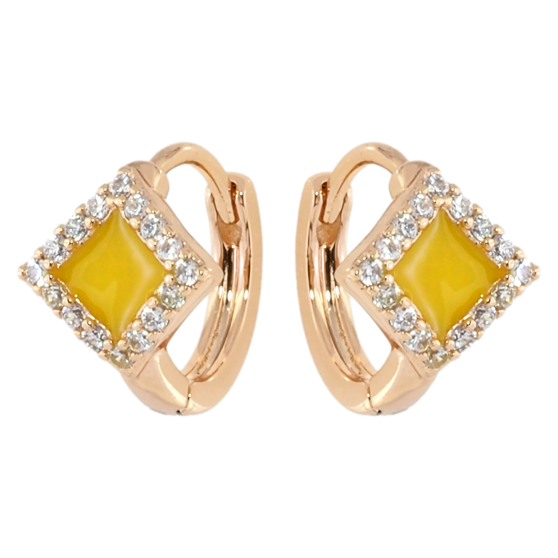 Серьги Xuping Позолота 18K колечки Ромбы с желтой эмалью и цирконием фото №1