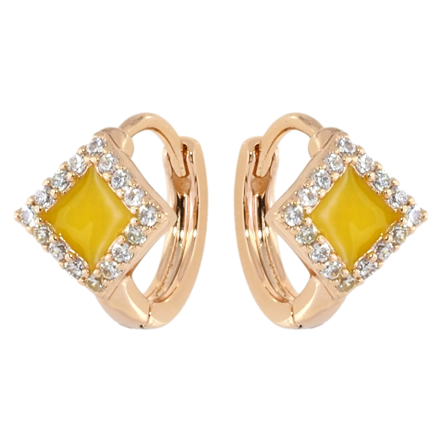 Серьги Xuping Позолота 18K колечки Ромбы с желтой эмалью и цирконием фото №1