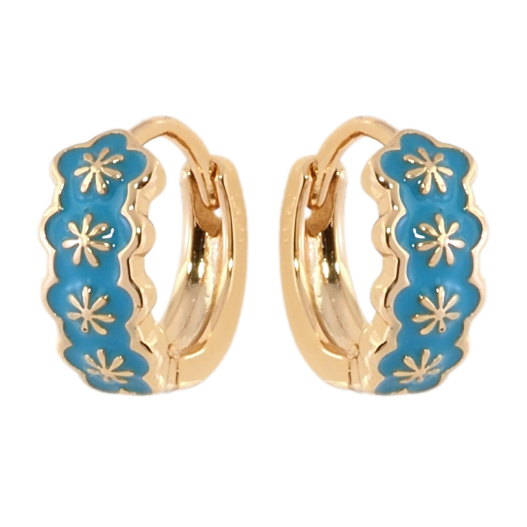 Серьги Xuping Позолота 18K колечки Узор с бирюзовой эмалью фото №2