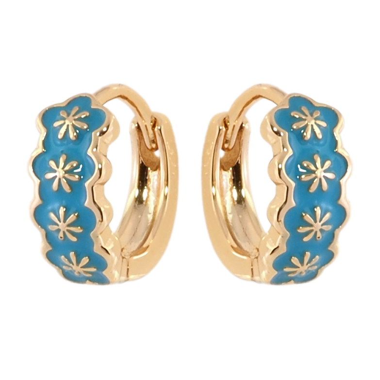 Серьги Xuping Позолота 18K колечки Узор с бирюзовой эмалью фото №7