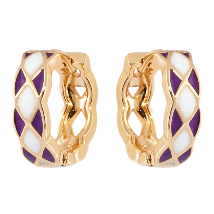Серьги Xuping Позолота 18K колечки Узор с бело-сиреневой эмалью фото №3