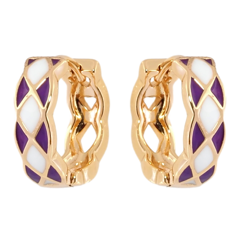 Сережки Xuping Позолота 18K колечка Візерунок з біло-бузковою емаллю фото №7