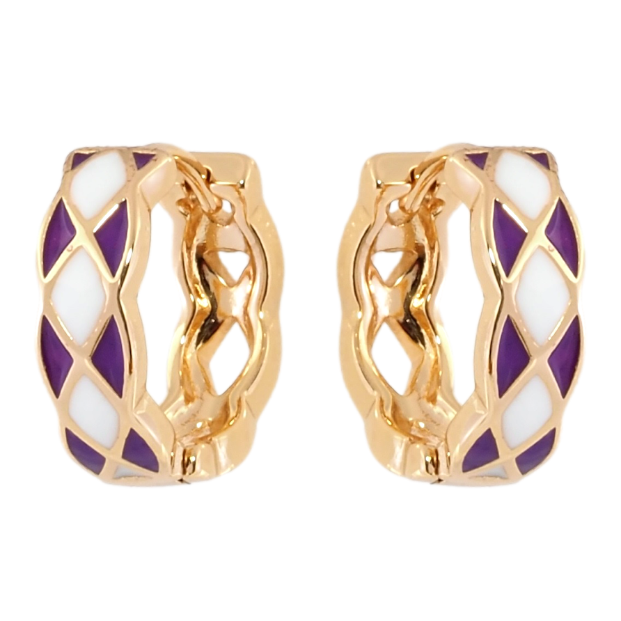 Серьги Xuping Позолота 18K колечки Узор с бело-сиреневой эмалью фото №1