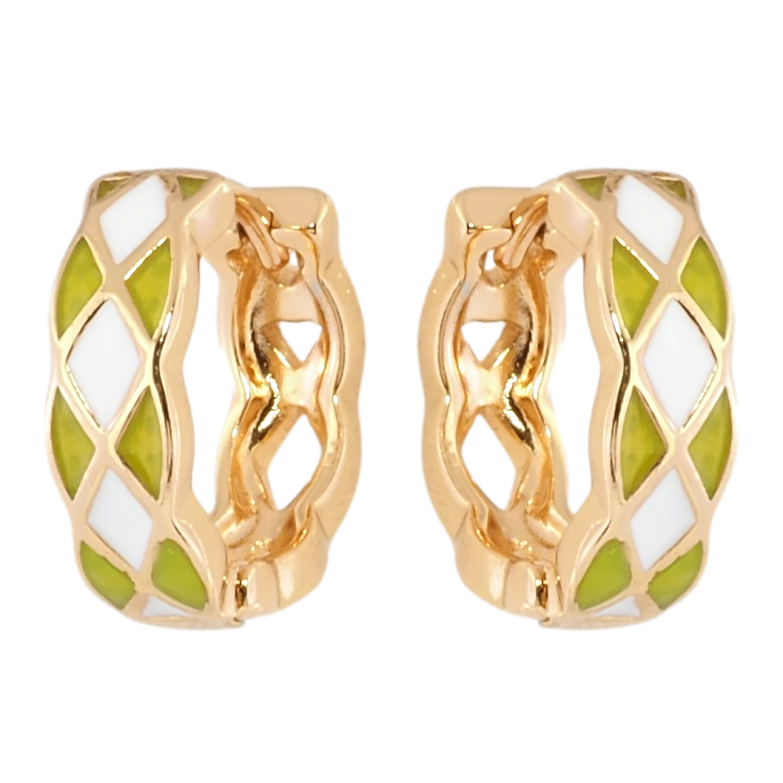 Сережки Xuping Позолота 18K колечка Візерунок з біло-салатовою емаллю фото №1