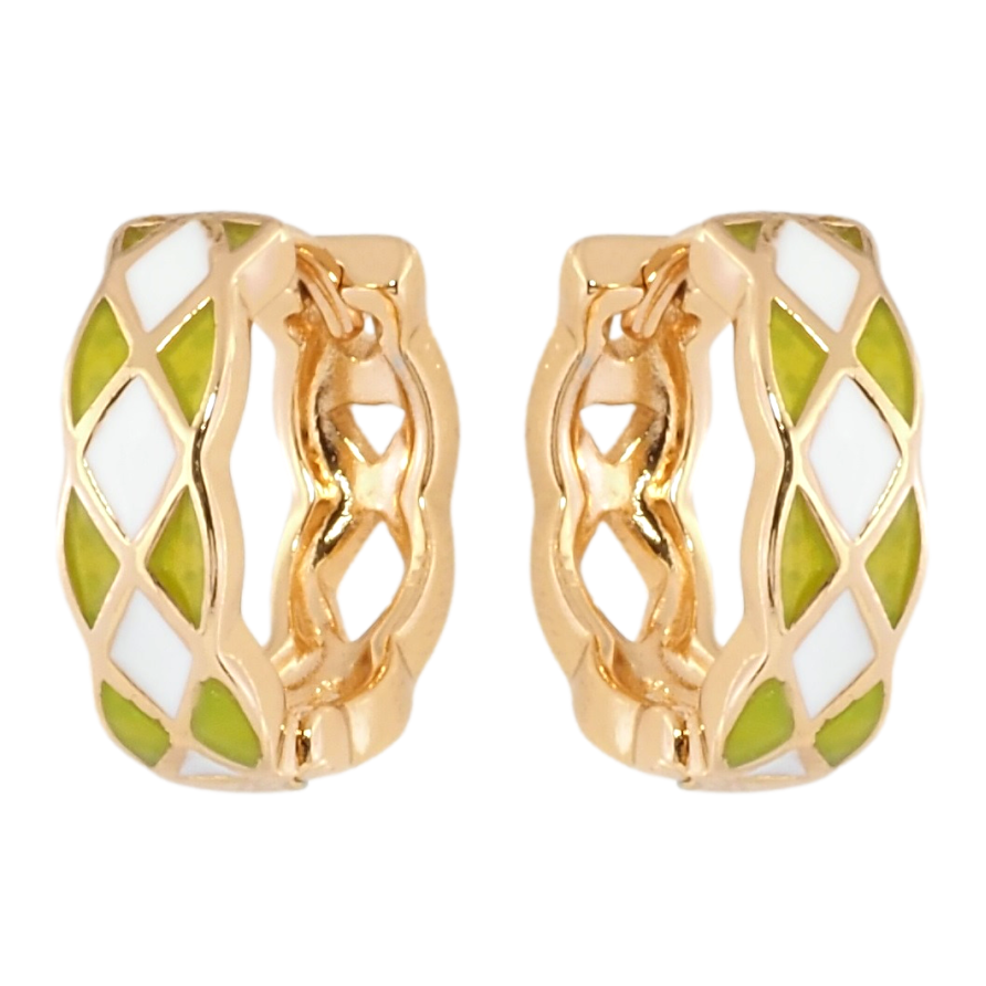 Серьги Xuping Позолота 18K колечки Узор с бело-салатовой эмалью фото №1