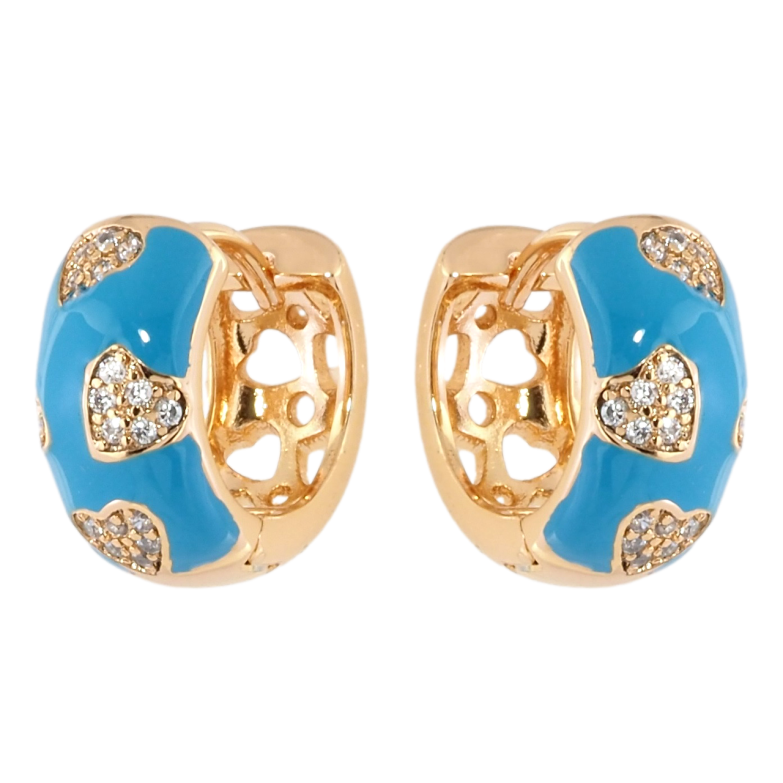 Серьги Xuping Позолота 18K колечки Узор сердечки с цирконием на голубой эмали фото №1