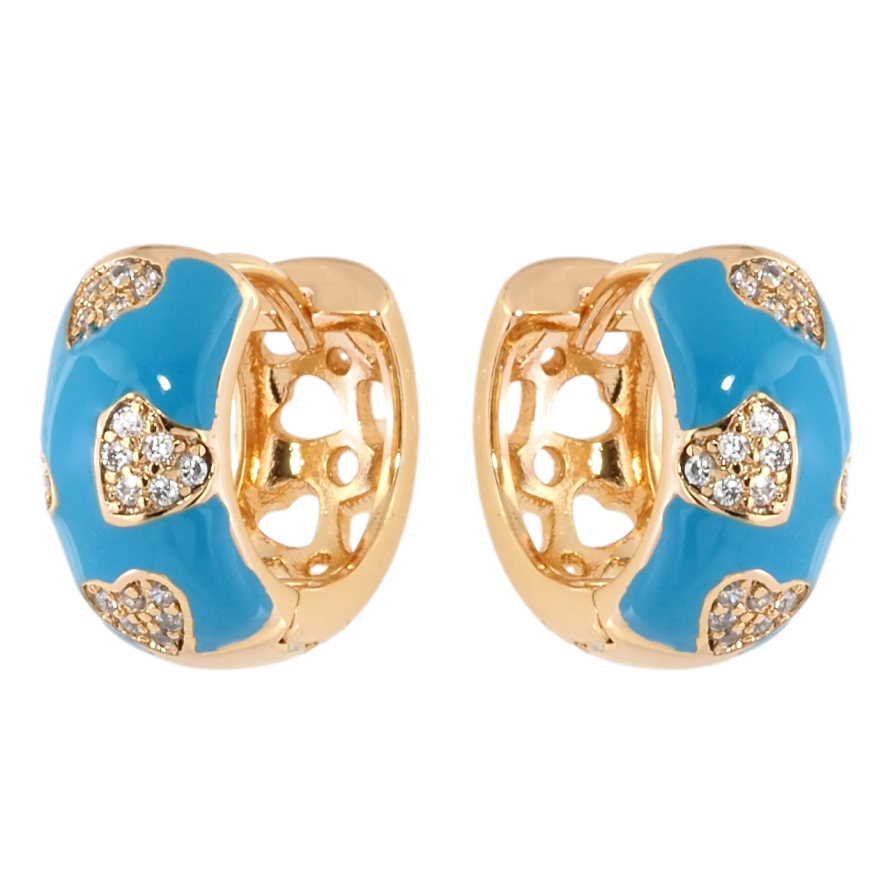 Сережки Xuping Позолота 18K колечка Візерунок сердечка з цирконієм на блакитній емалі фото №1