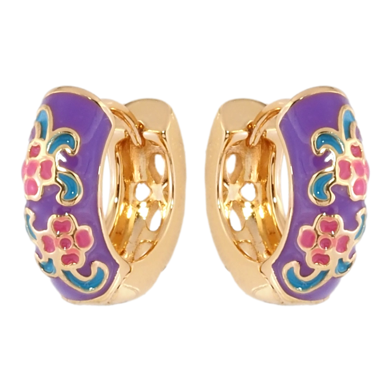Серьги Xuping Позолота 18K колечки Цветочный узор эмалью фото №2