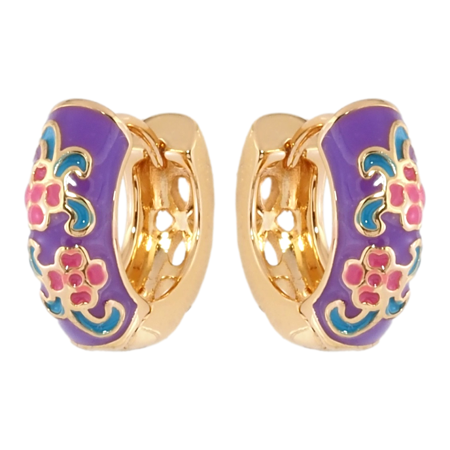Серьги Xuping Позолота 18K колечки Цветочный узор эмалью фото №1