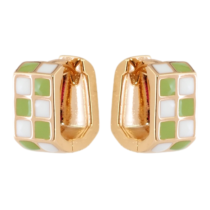 Серьги Xuping Позолота 18K колечки Шахматный узор бело-салатовой эмалью фото №7