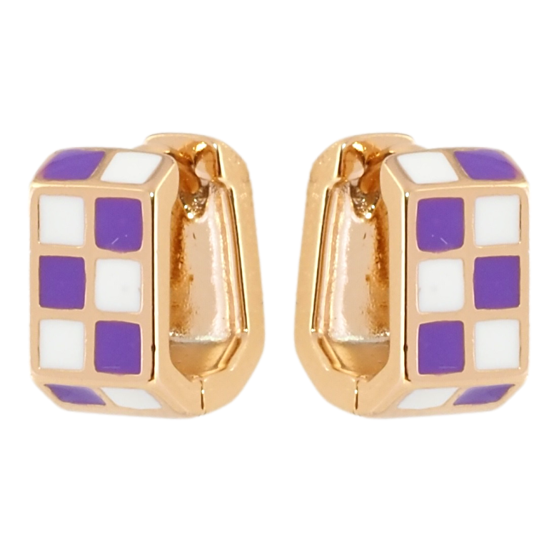 Сережки Xuping Позолота 18K колечка Шаховий візерунок біло-фіолетовою емаллю фото №1