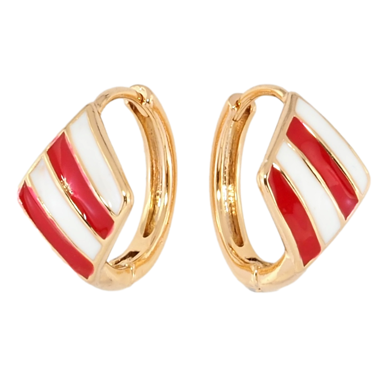 Серьги Xuping Позолота 18K колечки Ромбы с красно-белой эмалью на одну сторону фото №1