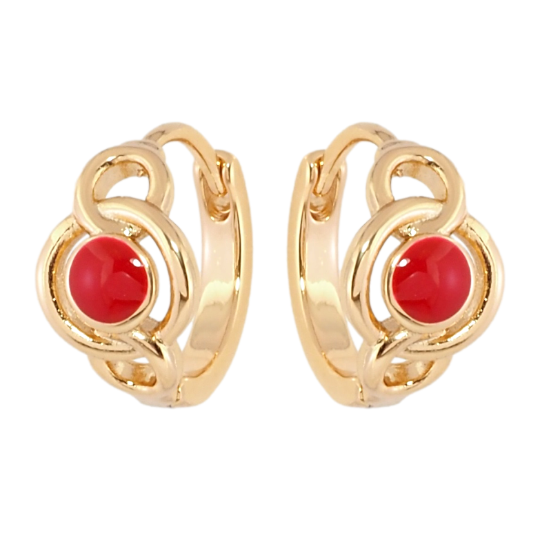 Серьги Xuping Позолота 18K колечки Узор с красной эмалью фото №3