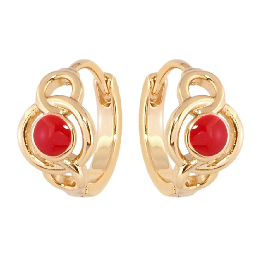 Сережки Xuping Позолота 18K колечка Візерунок із червоною емаллю фото №1