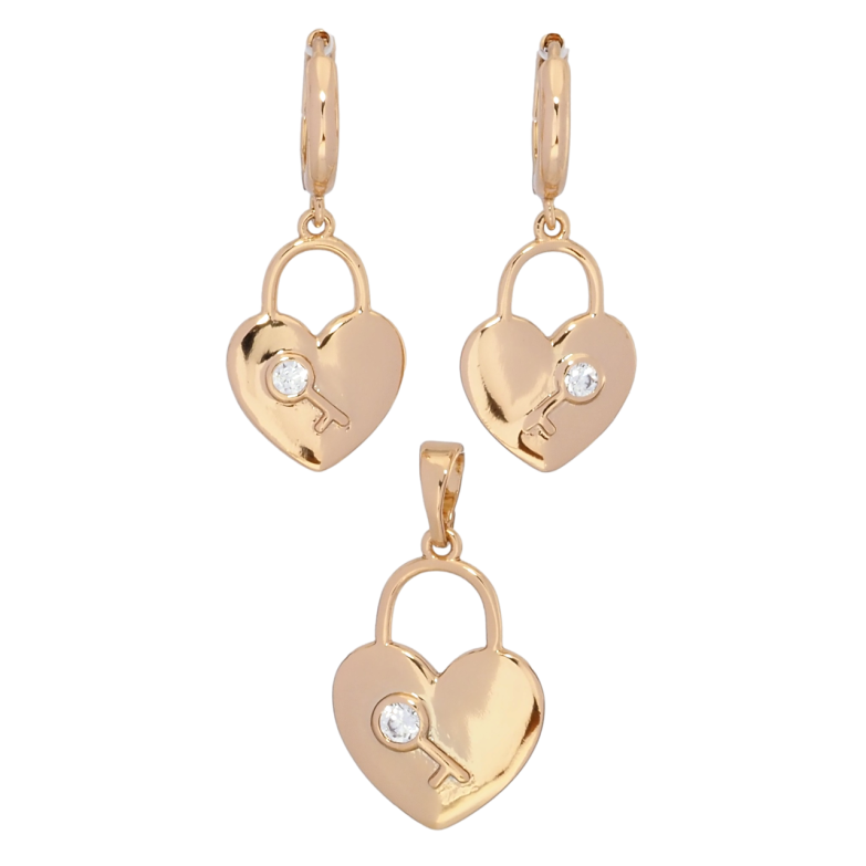 Набор Xuping Позолота 18K Серьги Кулон Сердечки-замочки фото №1