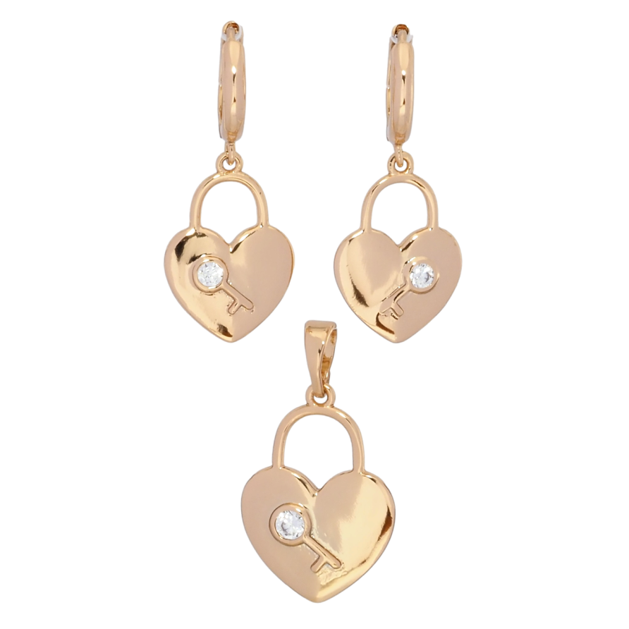 Набір Xuping Позолота 18K Сережки Кулон Сердечка-замочки фото №1